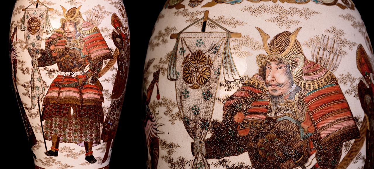 Pair of Oil Lamps in Satsuma Faience with Baccarat Opaline Globes – Second Half of the 19th Century-11