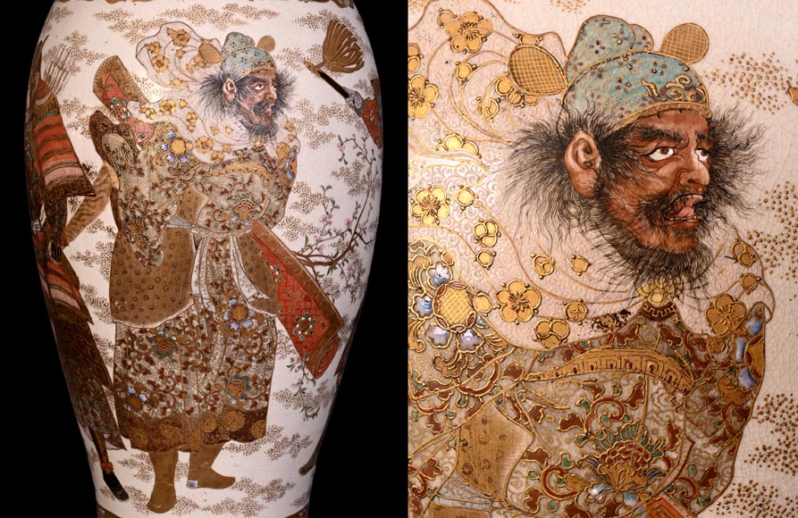 Pair of Oil Lamps in Satsuma Faience with Baccarat Opaline Globes – Second Half of the 19th Century-12