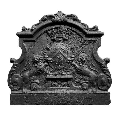 Important 18th-Century Cast Iron Fireback with the Arms of the Chevron-Villette Family