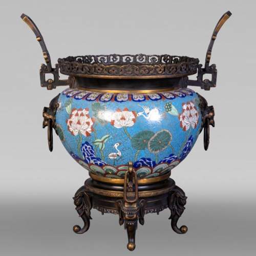 Cloisonné and Bronze Vase, Signed BARBEDIENNE, in the Style of Édouard LIÈVRE