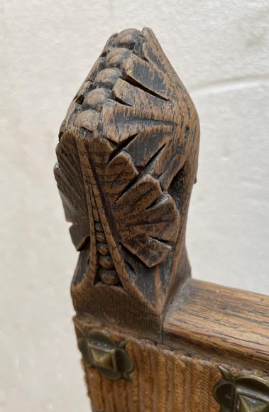 Eugène GRASSET (designer) and FULGRAFF (cabinetmaker), set of 6 carved oak chairs, Paris, 1880–1885-5