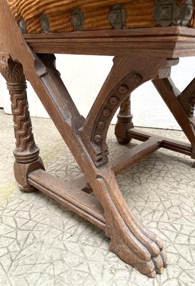 Eugène GRASSET (designer) and FULGRAFF (cabinetmaker), set of 6 carved oak chairs, Paris, 1880–1885-10