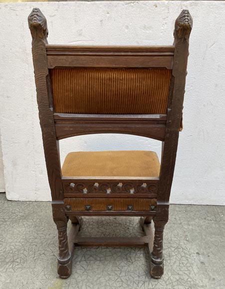 Eugène GRASSET (designer) and FULGRAFF (cabinetmaker), set of 6 carved oak chairs, Paris, 1880–1885-11