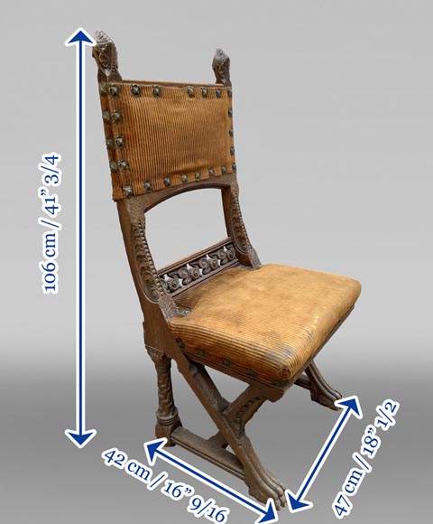 Eugène GRASSET (designer) and FULGRAFF (cabinetmaker), set of 6 carved oak chairs, Paris, 1880–1885-12