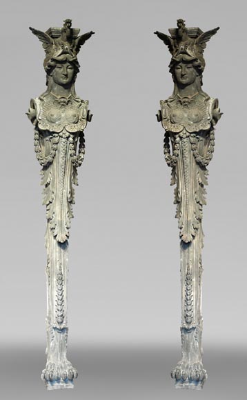 J. SERRE, Pair of bronze caryatids representing Bellona-0