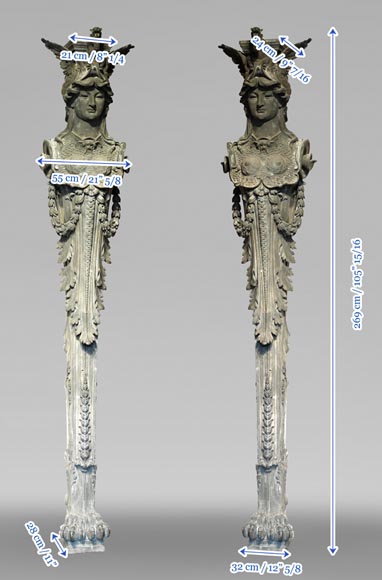 J. SERRE, Pair of bronze caryatids representing Bellona-13