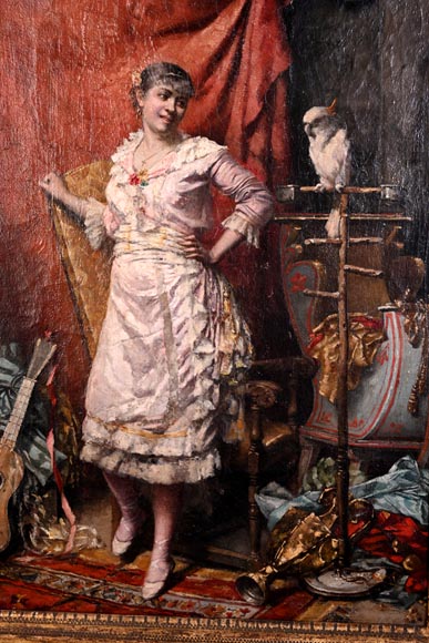 oung Woman with Cockatoo — Painting by Joseph Henri CONDAMIN oung Woman with Cockatoo — Painting by Joseph Henri CONDAMIN-1