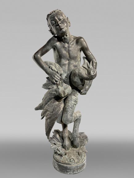 Bronze Fountain Sculpture, Italy, 19th Century Satyr Holding Ducks-0
