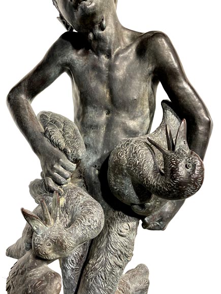 Bronze Fountain Sculpture, Italy, 19th Century Satyr Holding Ducks-5