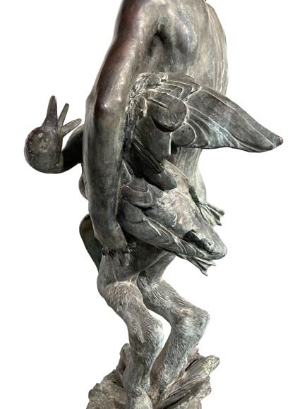 Bronze Fountain Sculpture, Italy, 19th Century Satyr Holding Ducks-6