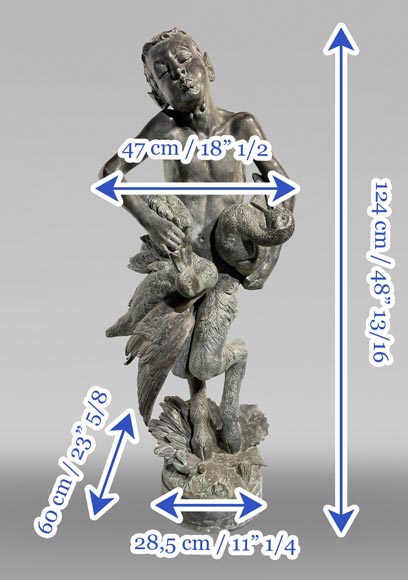 Bronze Fountain Sculpture, Italy, 19th Century Satyr Holding Ducks-11