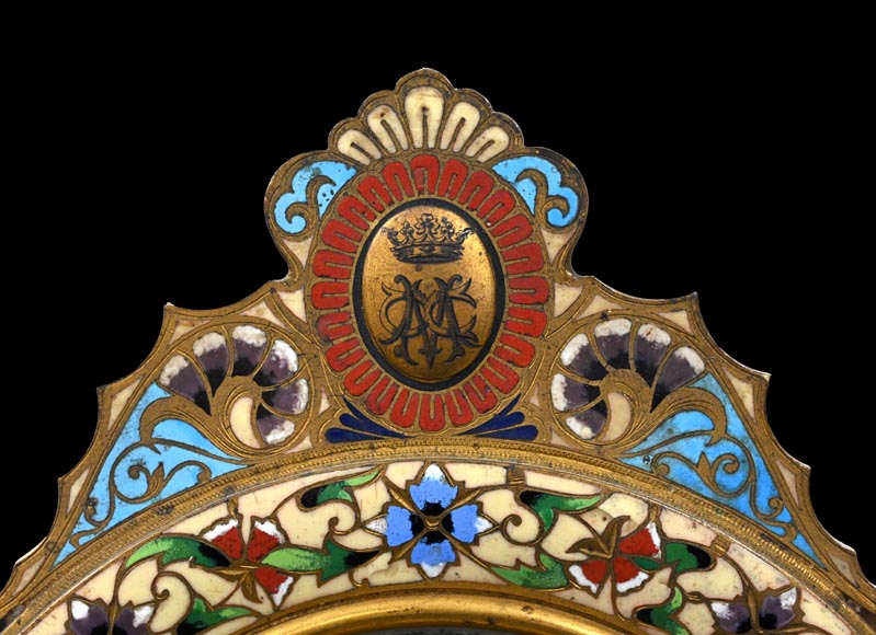 Gilt Bronze and Champlevé Enamel Table Mirror, Signed Gilt Bronze and Champlevé Enamel Table Mirror, Signed
