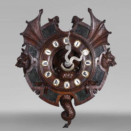 Wall Clock in Carved Wood and Hardstone – 19th Century