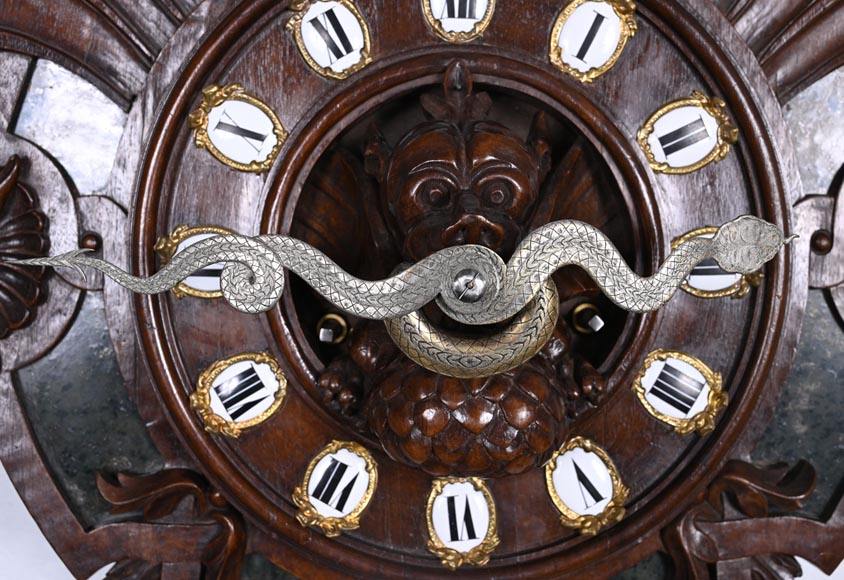 Wall Clock in Carved Wood and Hardstone – 19th Century Wall Clock in Carved Wood and Hardstone – 19th Century-3
