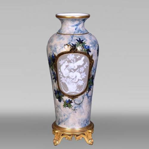 Large glazed porcelain vase from the Sèvres manufactory, decorated in 1880 by Taxile DOAT