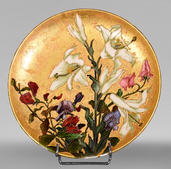Félix Optat MILET, Large enamelled dish on a gold background, 19th century Félix Optat MILET, Large enamelled dish on a gold background, 19th century-1