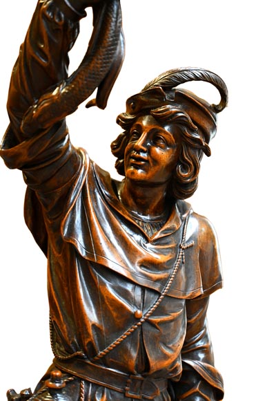 RIBAILLER and MAZAROZ, Pair of walnut statues of a hunter and a fisherman, after the 1855 Universal Exhibition RIBAILLER and MAZAROZ, Pair of walnut statues of a hunter and a fisherman, after the 1855 Universal Exhibition-5