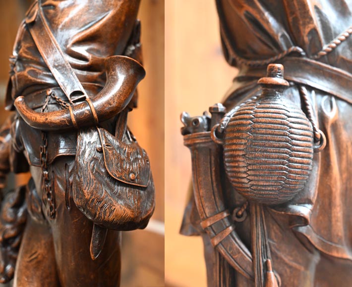 RIBAILLER and MAZAROZ, Pair of walnut statues of a hunter and a fisherman, after the 1855 Universal Exhibition RIBAILLER and MAZAROZ, Pair of walnut statues of a hunter and a fisherman, after the 1855 Universal Exhibition-11