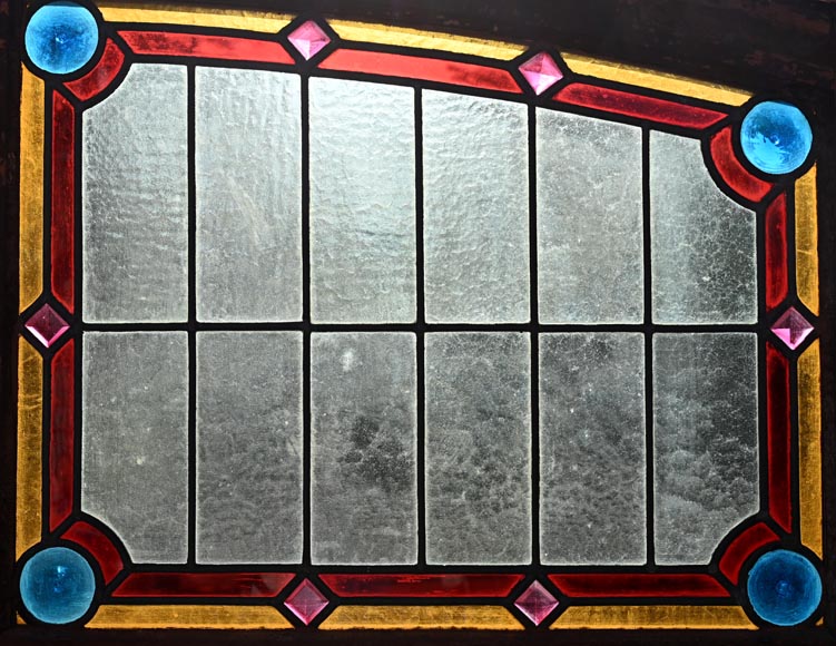 Double stained glass window in neo-Renaissance style depicting two figures with offerings Double stained glass window in neo-Renaissance style depicting two figures with offerings-9