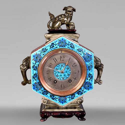Jules VIEILLARD – “Chien de Fô” Polychrome Faience Clock