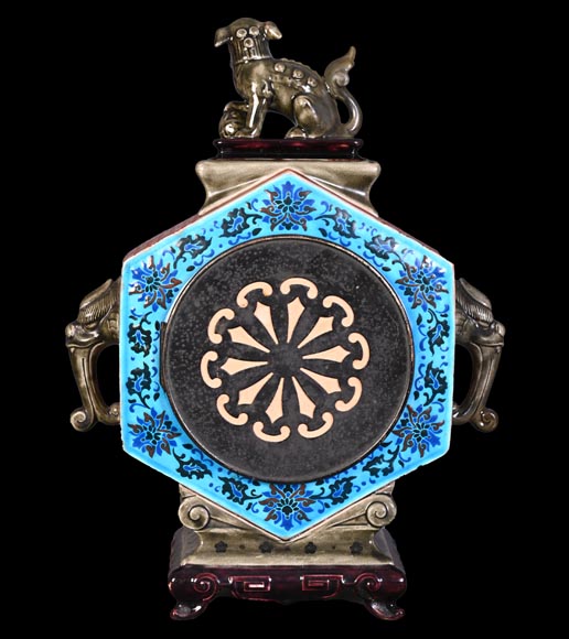 Jules VIEILLARD – “Chien de Fô” Polychrome Faience Clock Jules VIEILLARD – “Chien de Fô” Polychrome Faience Clock-6