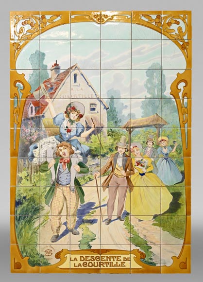 FAÏENCERIE DE SARREGUEMINES, Two Ceramic Panels of Parisian Scenes, from 1881-1