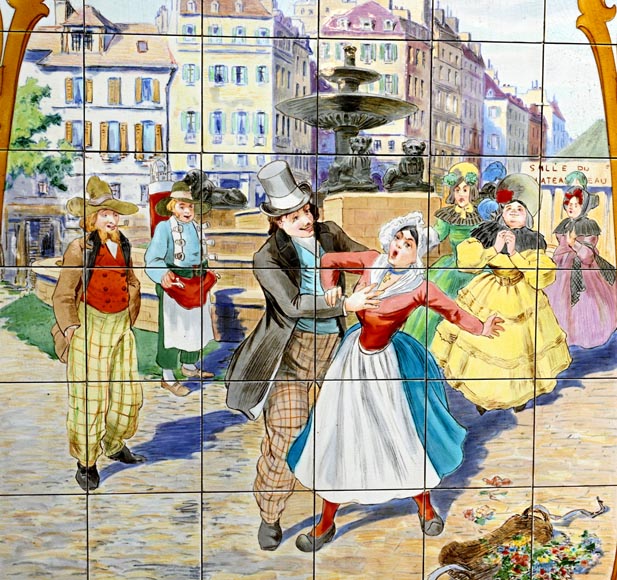 FAÏENCERIE DE SARREGUEMINES, Two Ceramic Panels of Parisian Scenes, from 1881-3