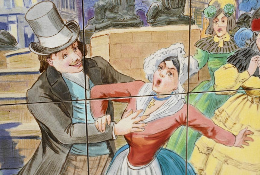 FAÏENCERIE DE SARREGUEMINES, Two Ceramic Panels of Parisian Scenes, from 1881-9