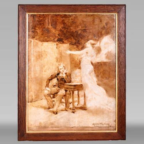 GEORGES MOREAU DE TOURS – The Painter and His Muse, signed grisaille painting