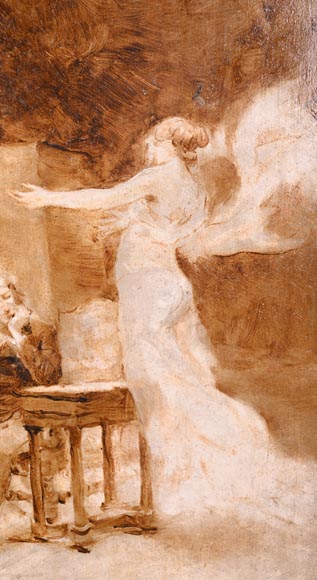 GEORGES MOREAU DE TOURS – The Painter and His Muse, signed grisaille painting-2