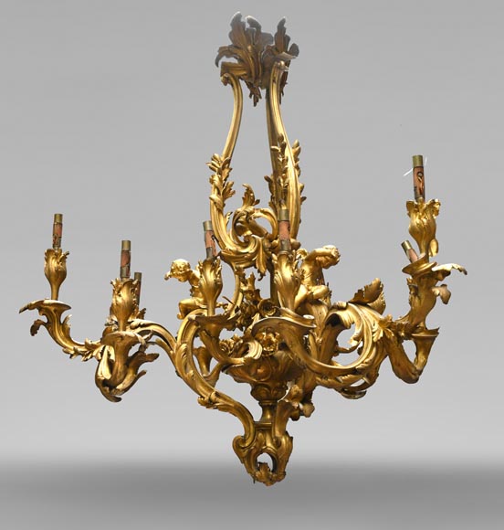 CAFFIERI (after). Exceptional Louis XV style bronze chandelier CAFFIERI (after). Exceptional Louis XV style bronze chandelier-0