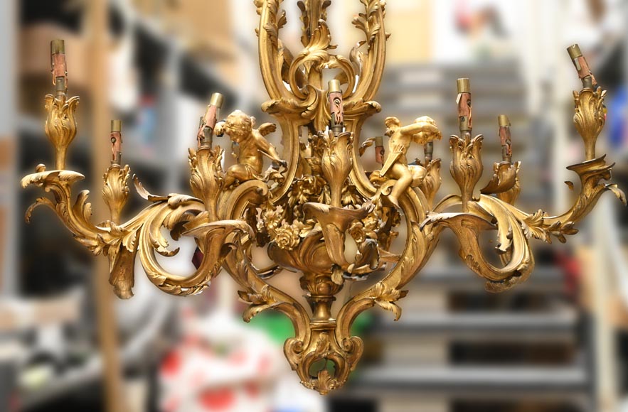 CAFFIERI (after). Exceptional Louis XV style bronze chandelier CAFFIERI (after). Exceptional Louis XV style bronze chandelier-1