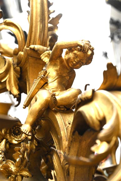 CAFFIERI (after). Exceptional Louis XV style bronze chandelier CAFFIERI (after). Exceptional Louis XV style bronze chandelier-8