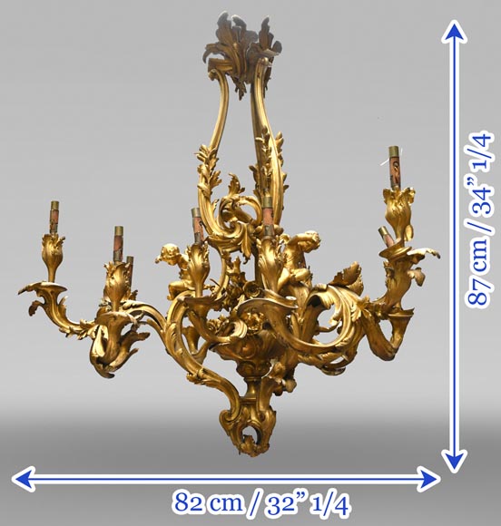 CAFFIERI (after). Exceptional Louis XV style bronze chandelier CAFFIERI (after). Exceptional Louis XV style bronze chandelier-12