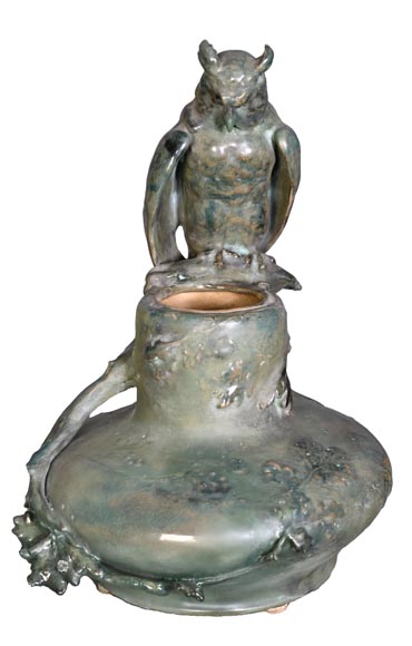 Eduard STELLMACHER for Amphora, Ceramic owl vase, circa 1900-1