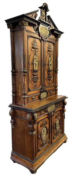 Imposing Neo-Renaissance cabinet in walnut, marble, gilt bronze and hardstones, circa 1870 Imposing Neo-Renaissance cabinet in walnut, marble, gilt bronze and hardstones, circa 1870-2