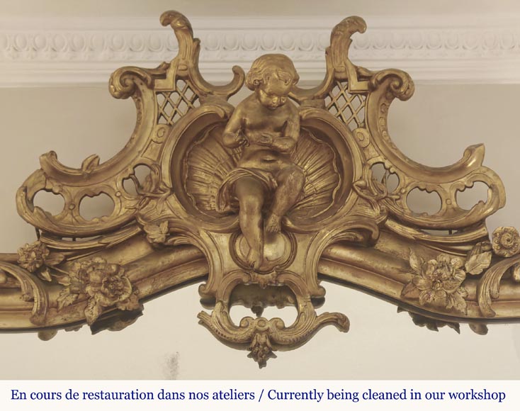 Napoleon III style gilded trumeau topped with a putto Napoleon III style gilded trumeau topped with a putto-1