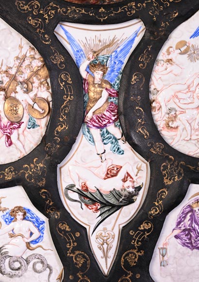 Decorative shield with high-relief decoration of the Creation to the Last Judgment after the Milton Shield by Léonard Morel-Ladeuil, Naples porcelain, known as Capodimonte porcelain Decorative shield with high-relief decoration of the Creation to the Last Judgment after the Milton Shield by Léonard Morel-Ladeuil, Naples porcelain, known as Capodimonte porcelain-5