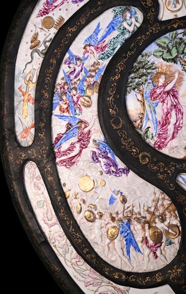 Decorative shield with high-relief decoration of the Creation to the Last Judgment after the Milton Shield by Léonard Morel-Ladeuil, Naples porcelain, known as Capodimonte porcelain Decorative shield with high-relief decoration of the Creation to the Last Judgment after the Milton Shield by Léonard Morel-Ladeuil, Naples porcelain, known as Capodimonte porcelain-13