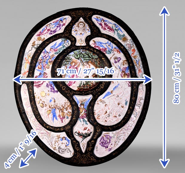 Decorative shield with high-relief decoration of the Creation to the Last Judgment after the Milton Shield by Léonard Morel-Ladeuil, Naples porcelain, known as Capodimonte porcelain Decorative shield with high-relief decoration of the Creation to the Last Judgment after the Milton Shield by Léonard Morel-Ladeuil, Naples porcelain, known as Capodimonte porcelain-16