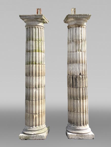 Pair of Fluted Stone Columns – Doric Style, Late 18th Century-0