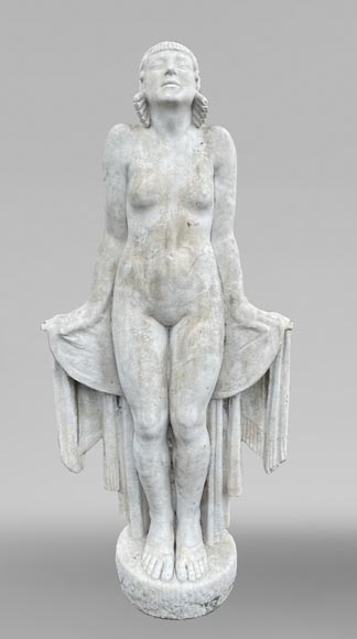 La Sortie du bain – Young woman, monumental Art Deco sculpture in the style of Félix-Pascal Févola-0