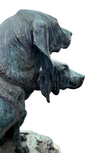 Auguste-Nicolas CAÏN, two monumental bronze groups, original stone bases, 1893 Auguste-Nicolas CAÏN, two monumental bronze groups, original stone bases, 1893-5