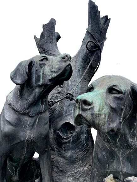 Auguste-Nicolas CAÏN, two monumental bronze groups, original stone bases, 1893 Auguste-Nicolas CAÏN, two monumental bronze groups, original stone bases, 1893-6