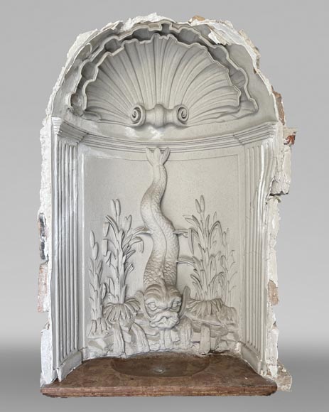 Indoor Fountain with Dolphin Motif – Carved Stuccowork and Corton Marble Stone, 18th Century-1