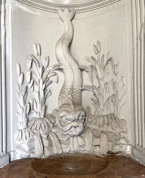 Indoor Fountain with Dolphin Motif – Carved Stuccowork and Corton Marble Stone, 18th Century-2