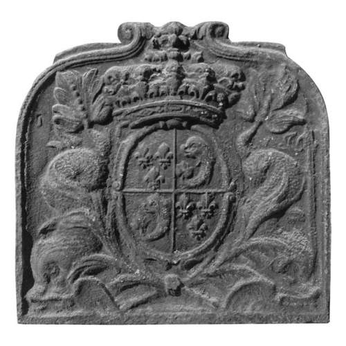 Cast iron fireback with the coat of arms of the Dauphin of France