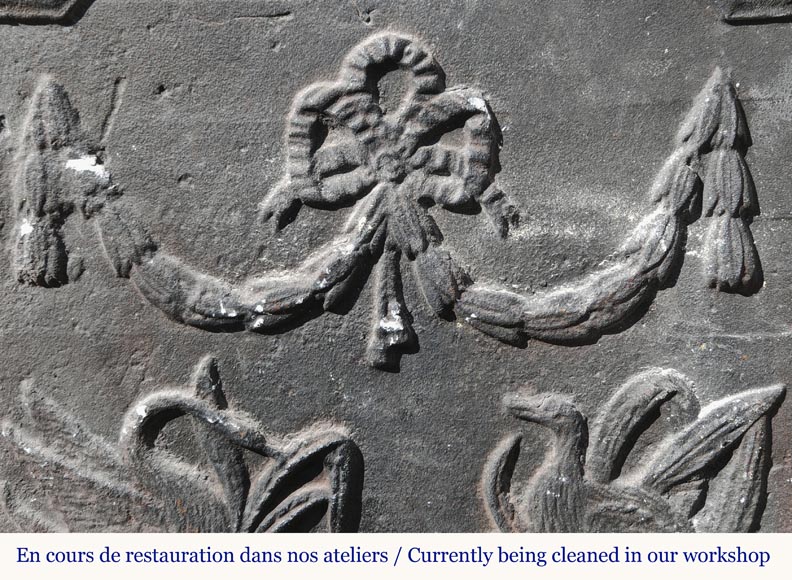 Cast iron fireback with water birds-1