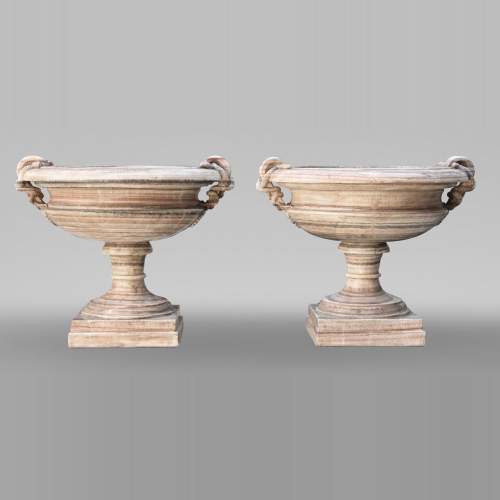 Pair of monumental 19th-century vases in ribboned onyx alabaster