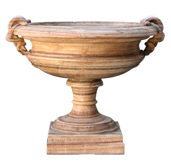 Pair of monumental 19th-century vases in ribboned onyx alabaster Pair of monumental 19th-century vases in ribboned onyx alabaster-1